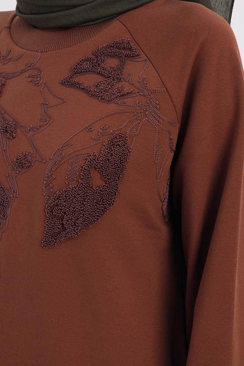 Kahve-NAKIŞLI PİLİKAŞELİ SWEAT TUNİK