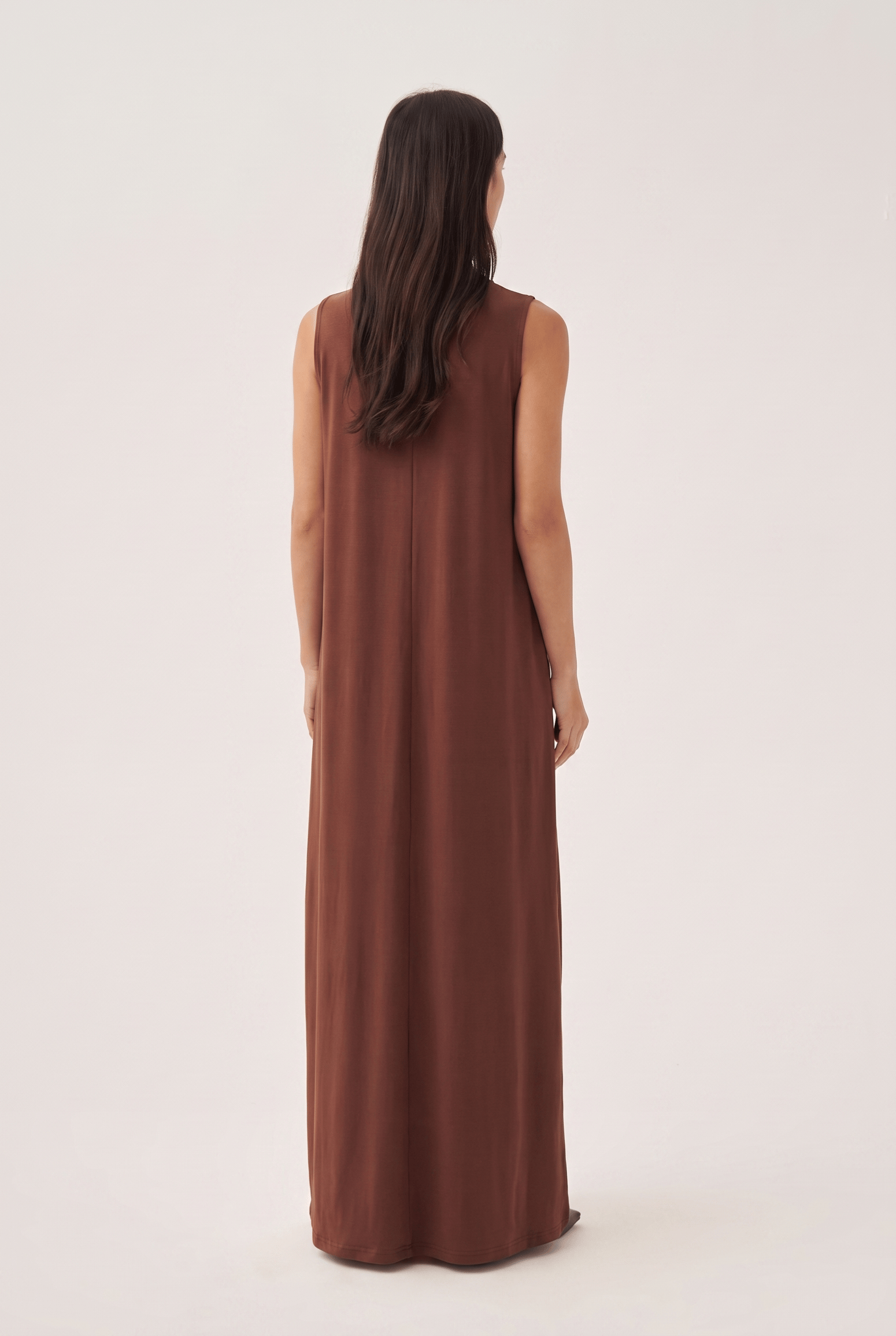 Brown-Cotton Crew Neck Sleeveless Underwear Dress
