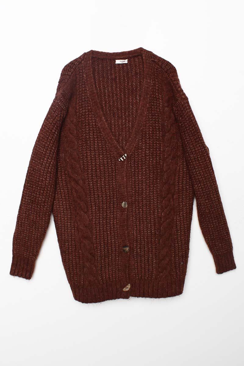 Braune, geknöpfte Strickjacke mit V-Ausschnitt