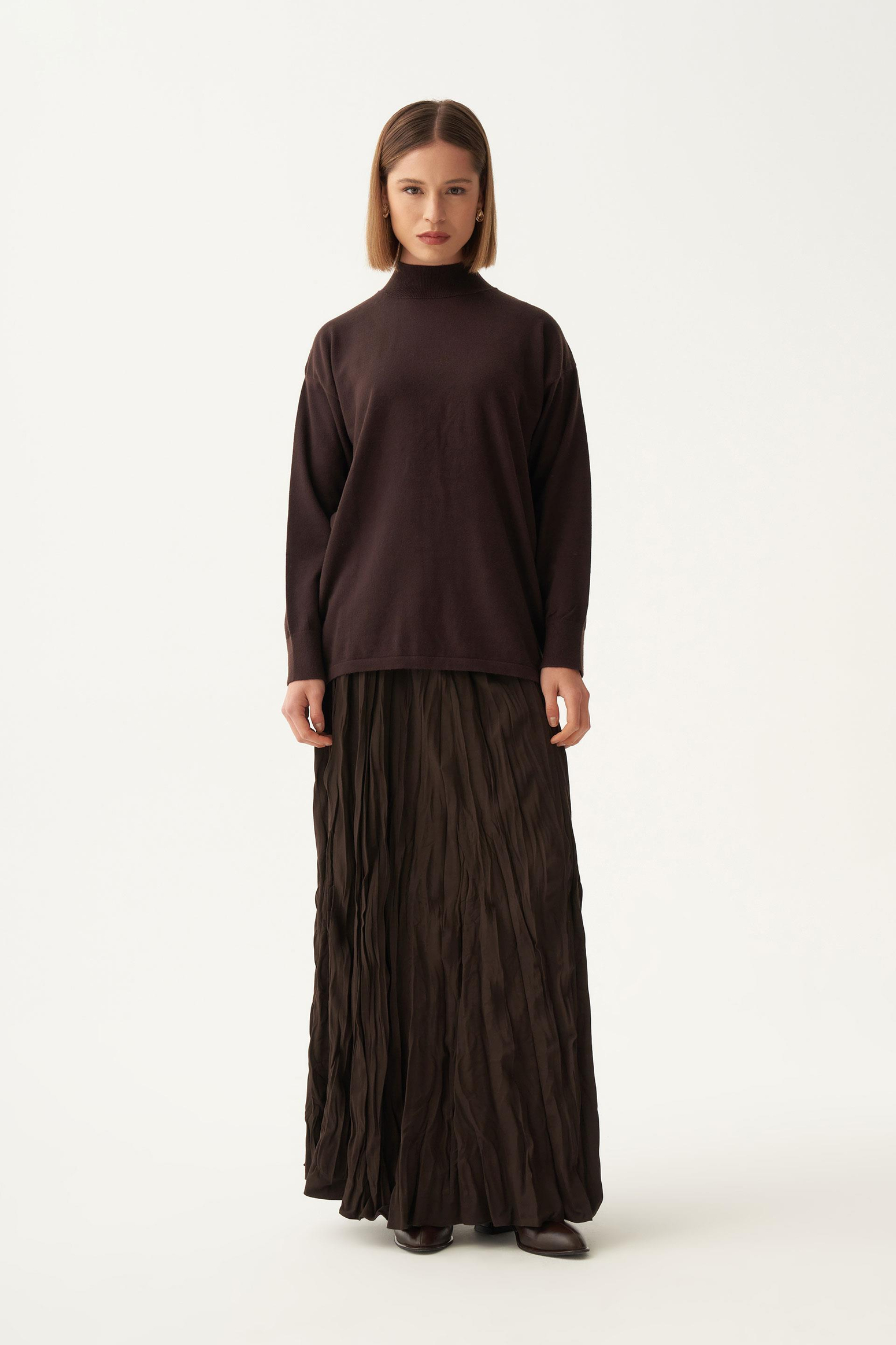 Kahve-Yarım Balıkçı Kolsuz Kazak