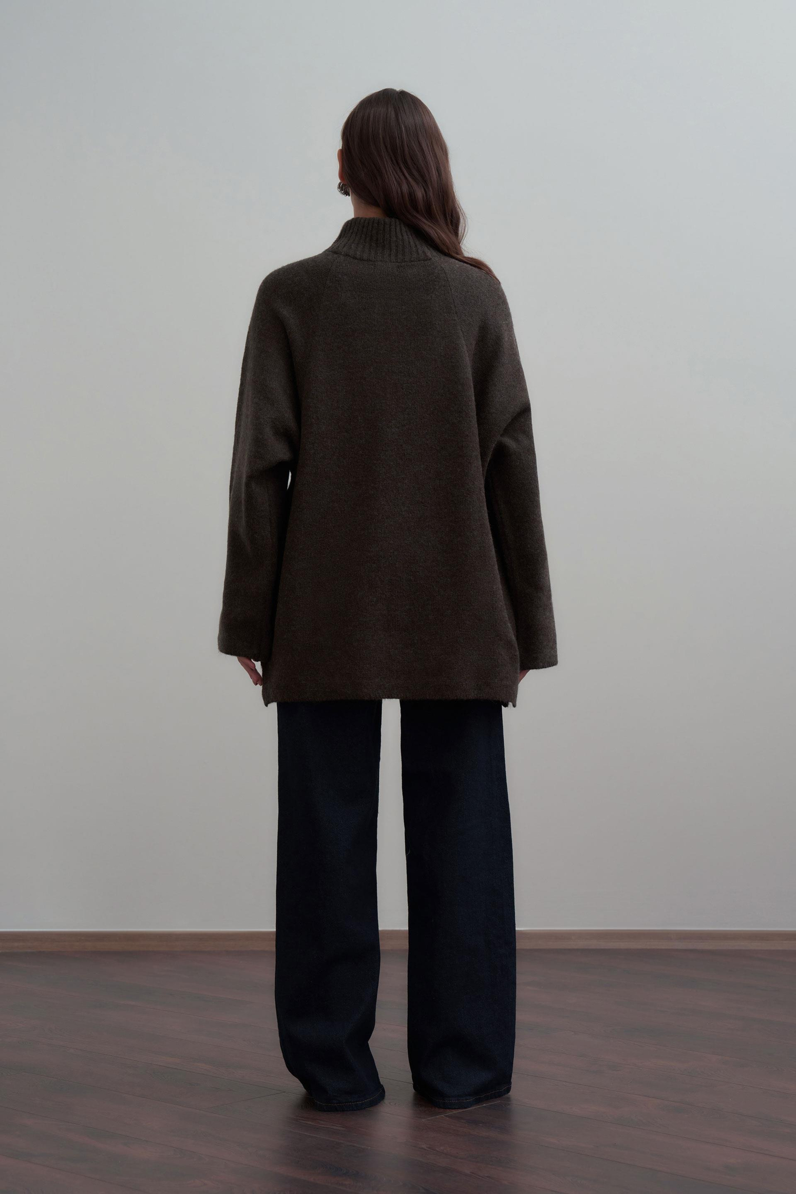 Kahve-Yarım Fermuarlı Kazak