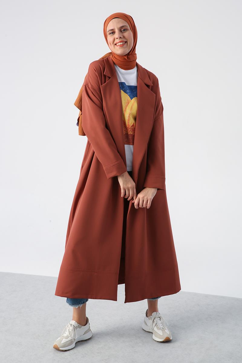 Tile-Coat Collar Long Cardigan with Pockets
