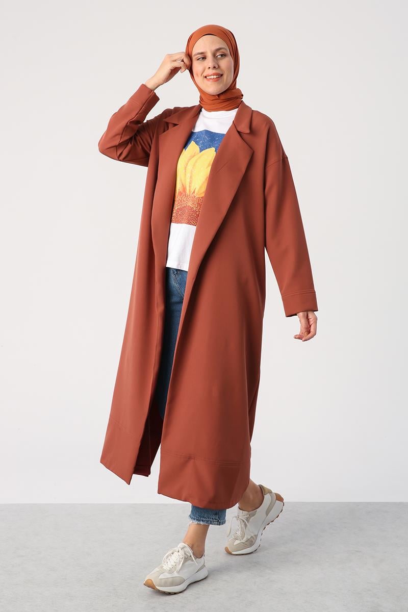 Tile-Coat Collar Long Cardigan with Pockets