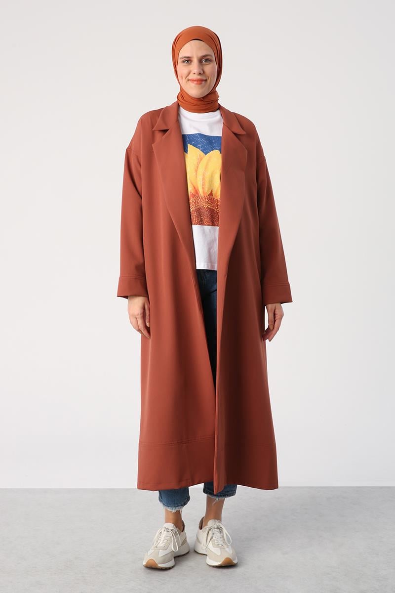 Tile-Coat Collar Long Cardigan with Pockets