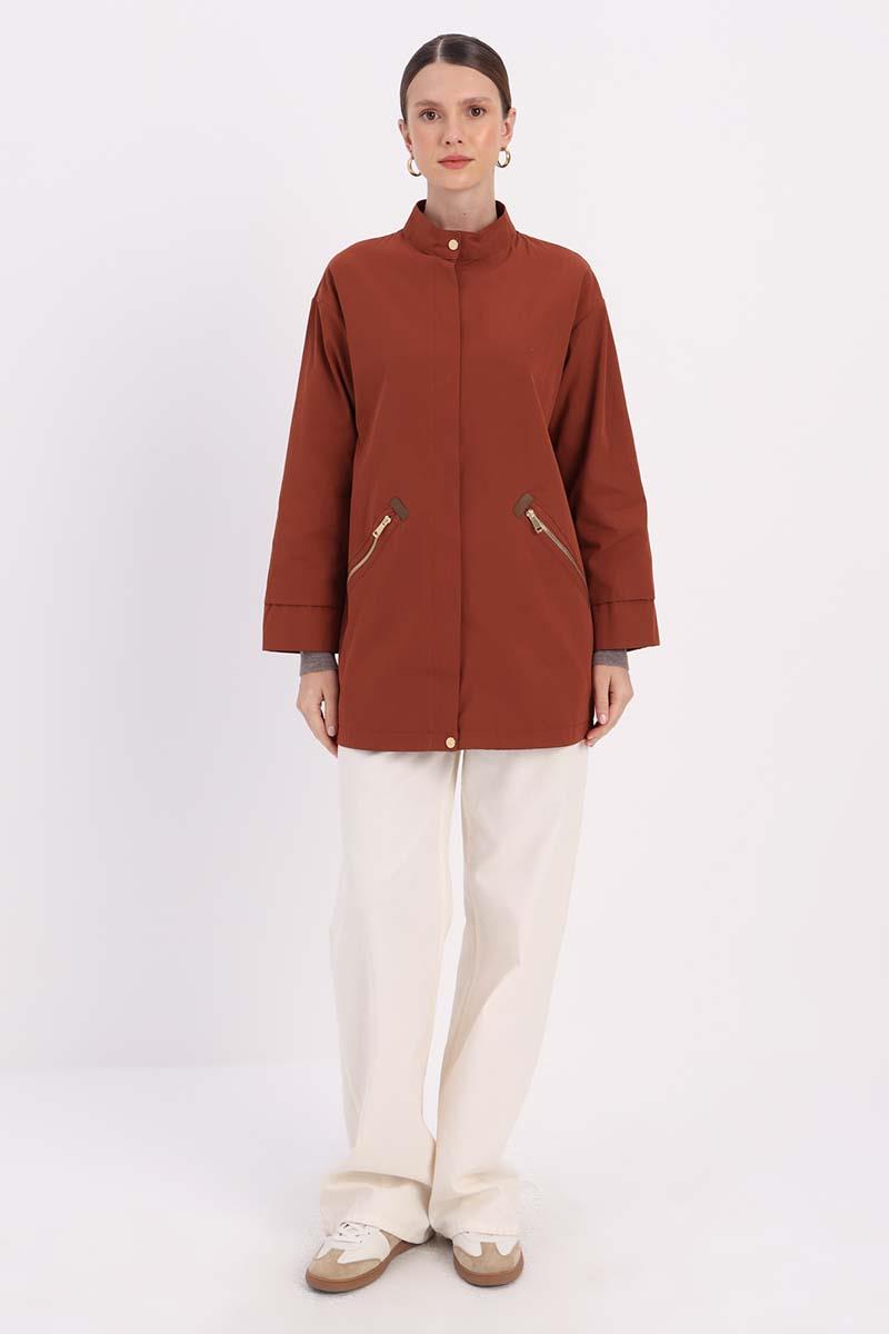 Tile-Pocket Zipped TRENCH COAT