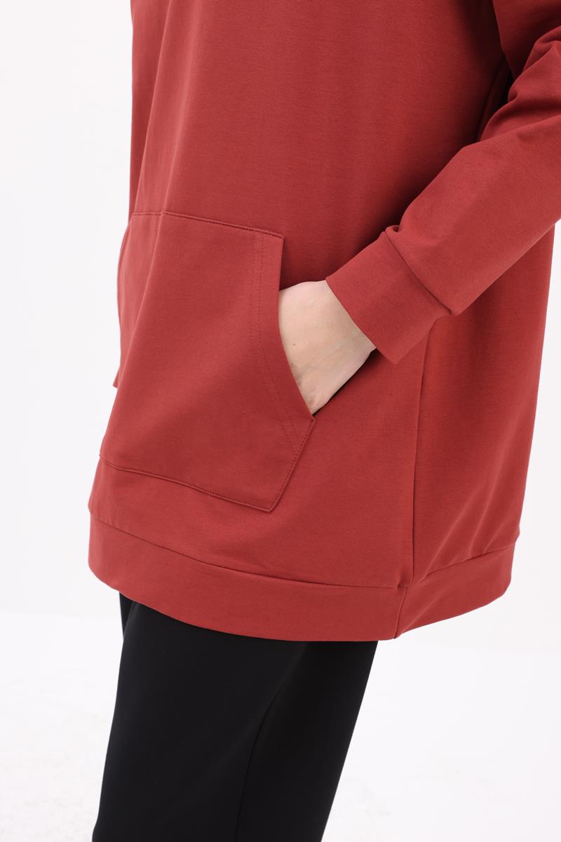 Kiremit-Kapüşonlu Sweat Tunik