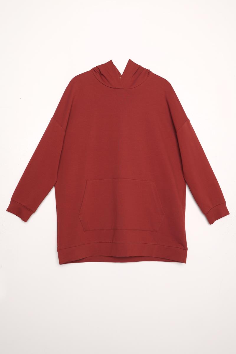 Kiremit-Kapüşonlu Sweat Tunik