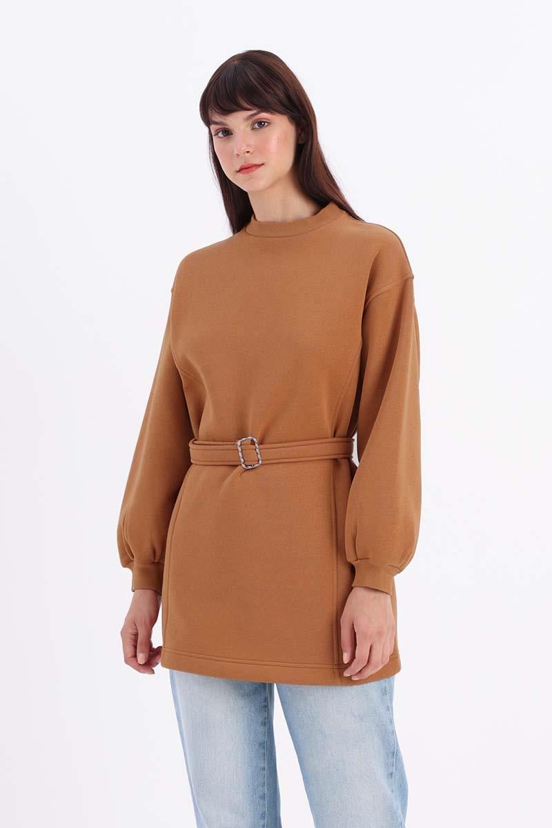 Brick-Cotton Belted Sweat Tunic