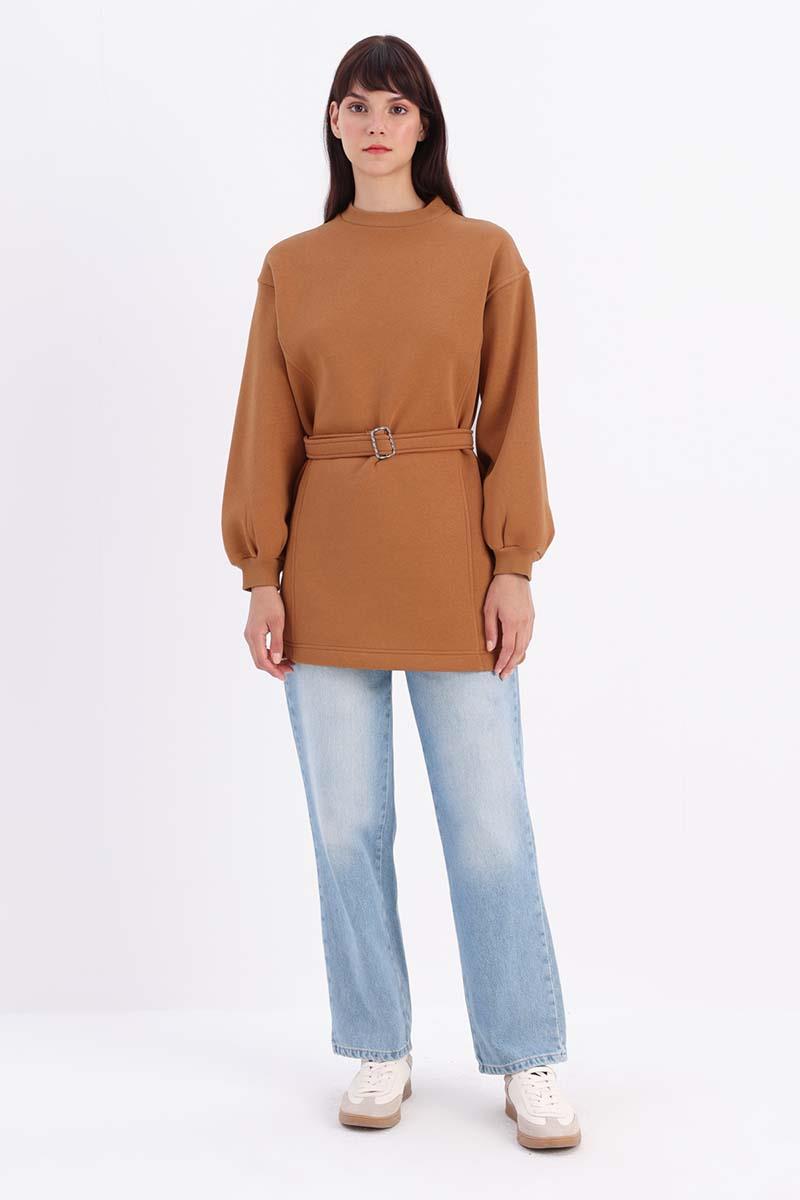 Brick-Cotton Belted Sweat Tunic