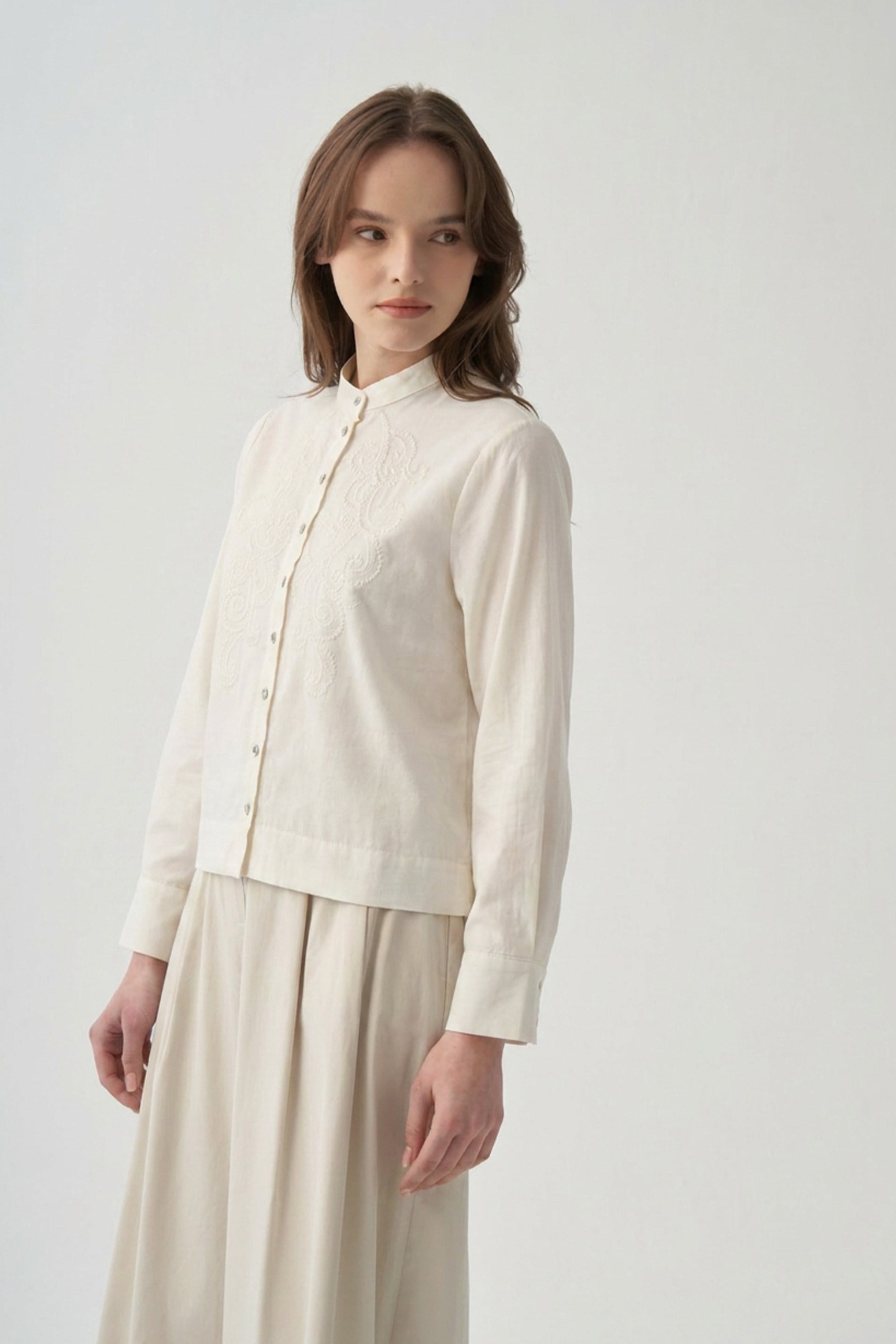 Off White-Embroidered Detail Shirt