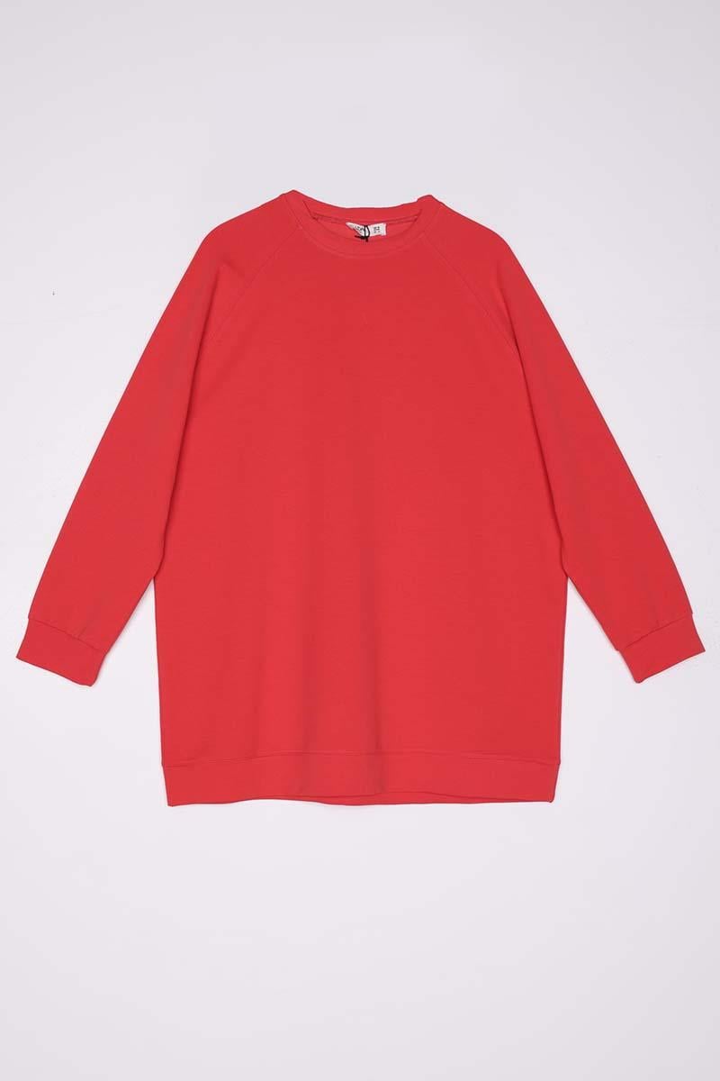 Kırmızı-Bisiklet Yaka Reglan Kol Sweatshirt