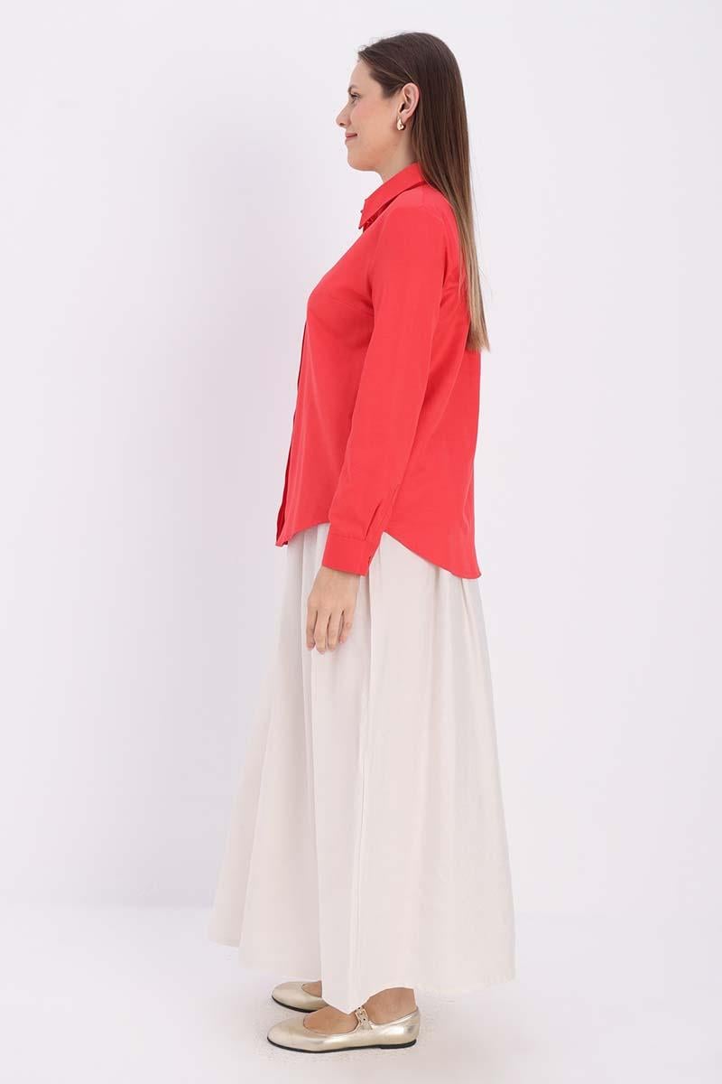 Red-Cotton Hidden Placket Shirt