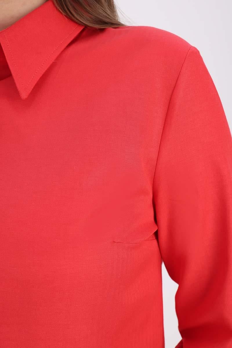 Red-Cotton Hidden Placket Shirt
