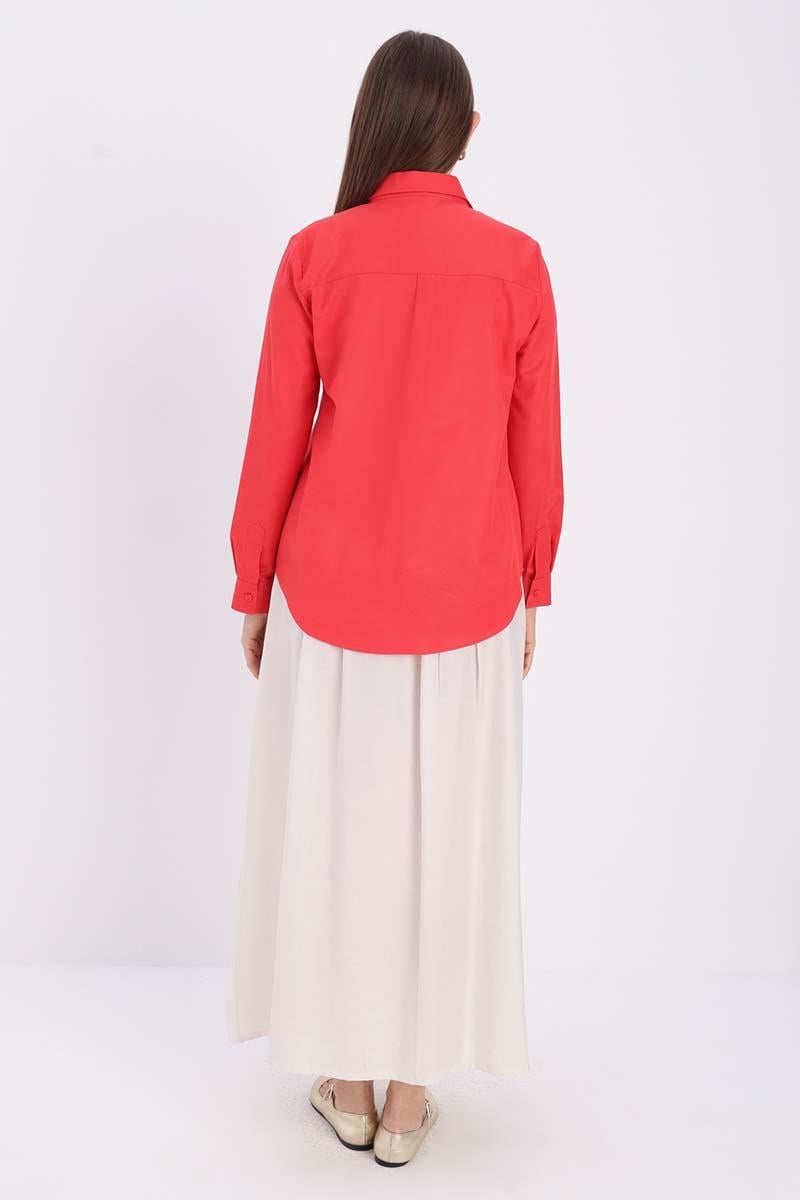 Red-Cotton Hidden Placket Shirt