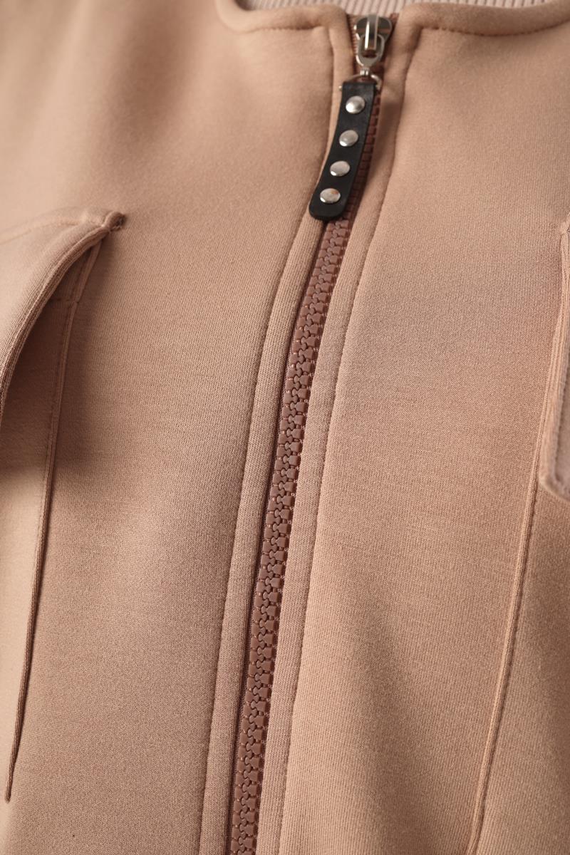 Dark Beige-Pocket Drawstring Jacket