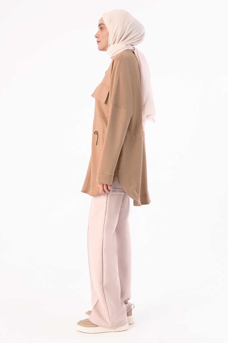 Dark Beige-Pocket Drawstring Jacket