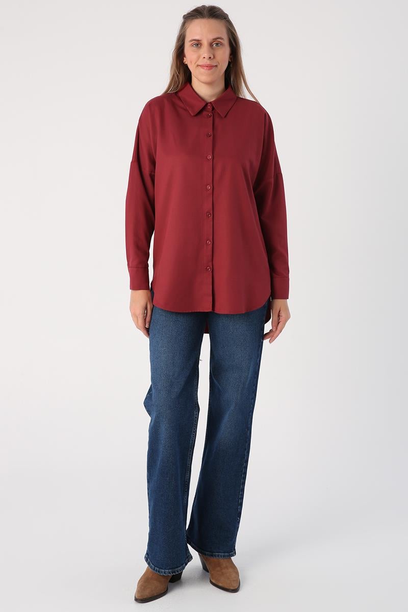 Chemise basique oversize rouge bordeaux foncé