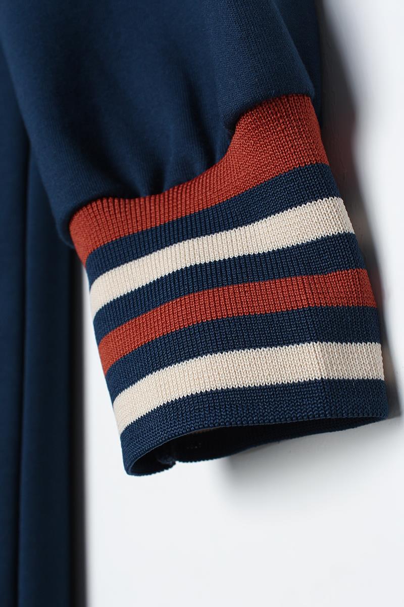 Koyu İndigo-İki Renkli Kapüşonlu Sweat Tunik