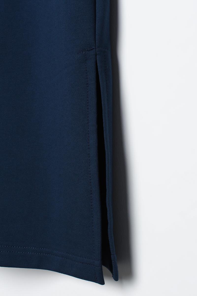 Koyu İndigo-İki Renkli Kapüşonlu Sweat Tunik