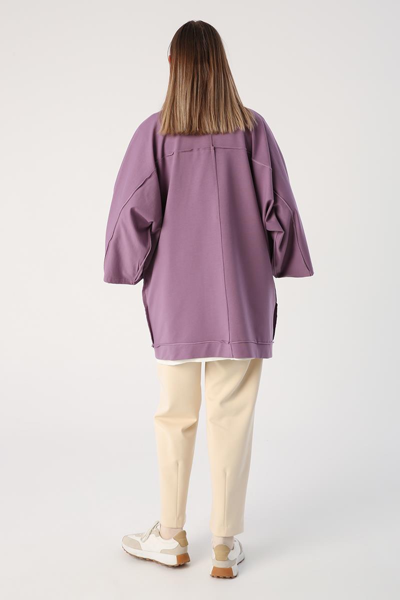 Dark Lilac-Bat Sleeve Oversize Cardigan