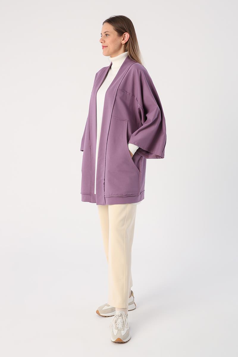 Dark Lilac-Bat Sleeve Oversize Cardigan