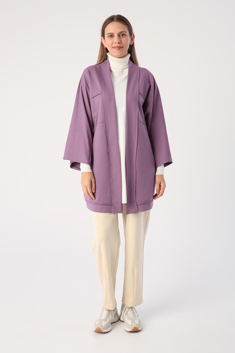 Dark Lilac-Bat Sleeve Oversize Cardigan