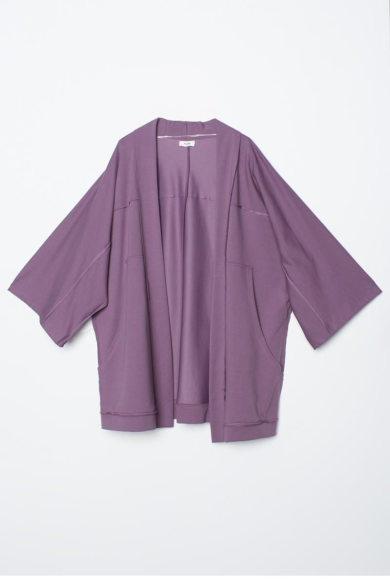 Dark Lilac-Bat Sleeve Oversize Cardigan