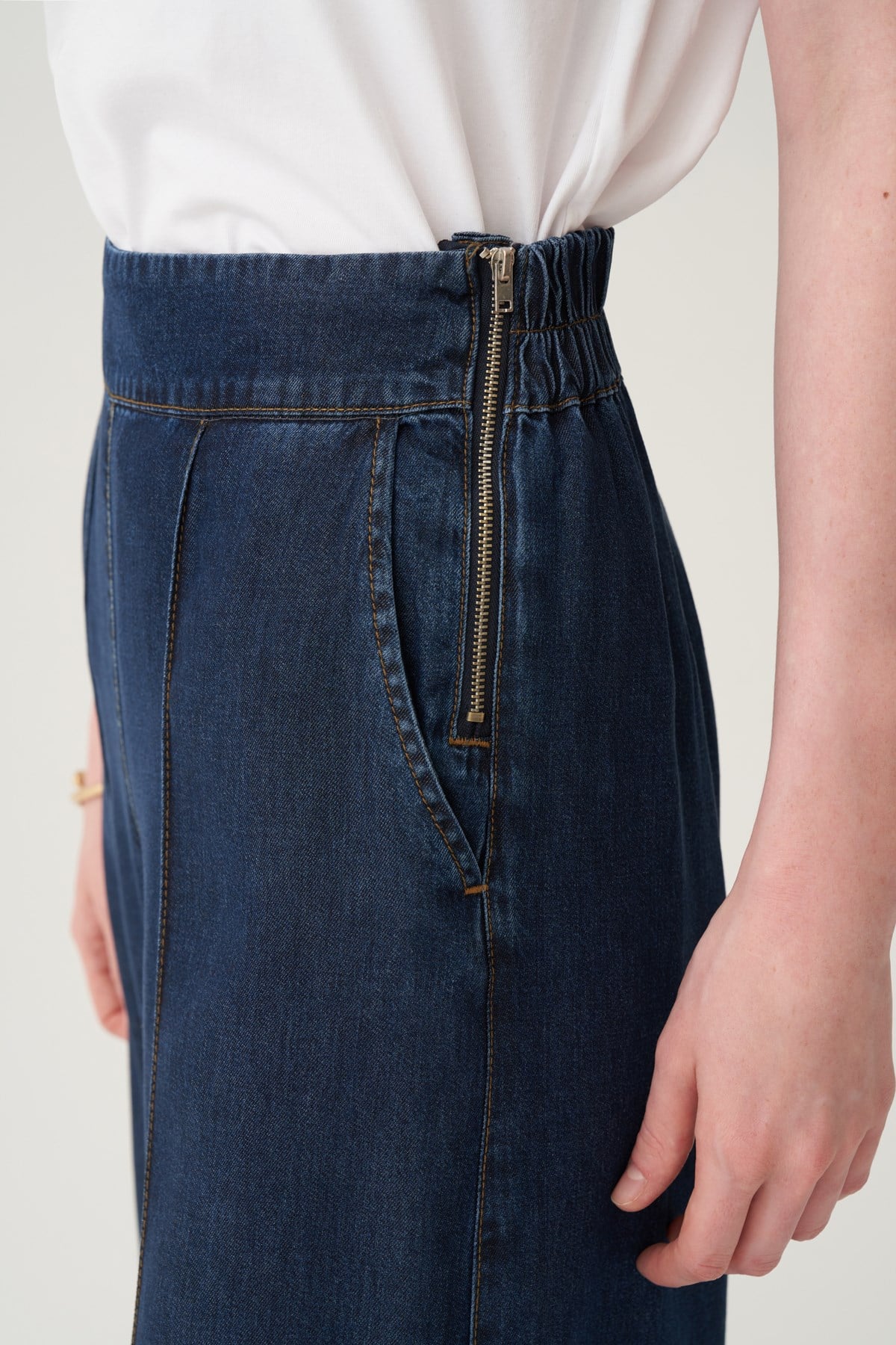 Koyu Mavi-Bol Paça Denim Tensel Pantolon