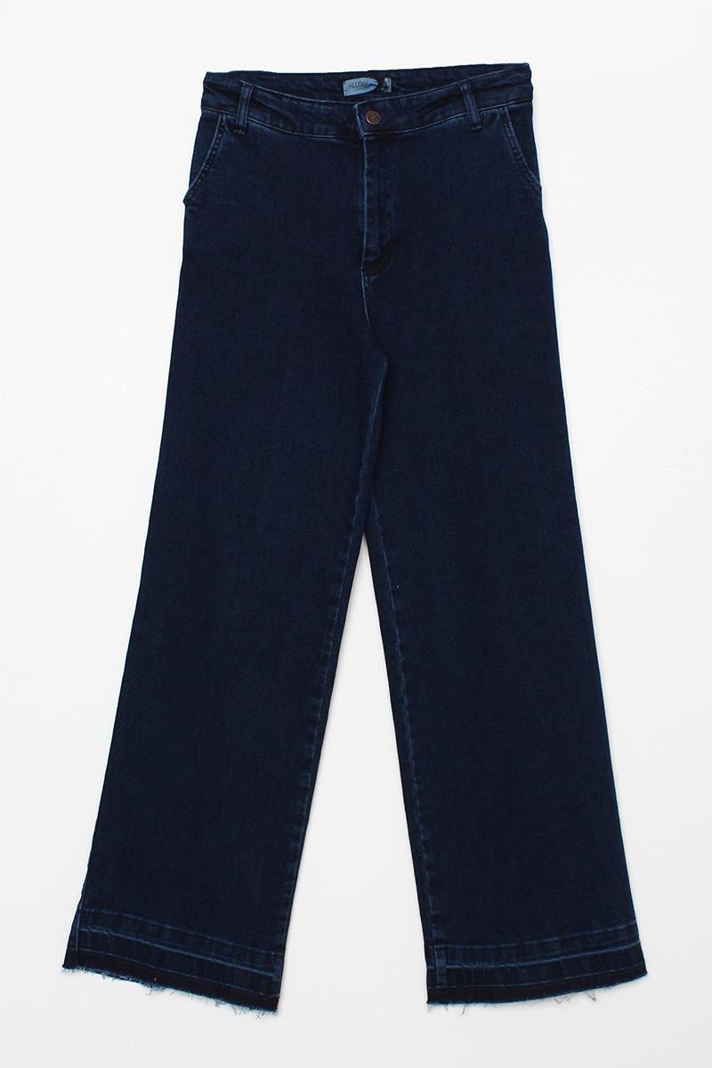 Koyu Mavi-Pamuklu Wide Leg Denim Pantolon
