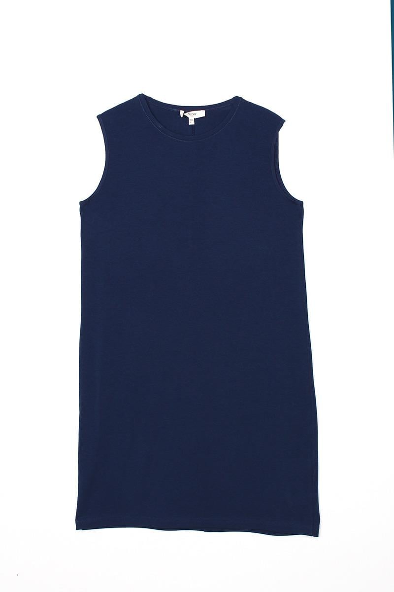 Dark Blue-Cotton Collar Piping Sleeveless Tunic