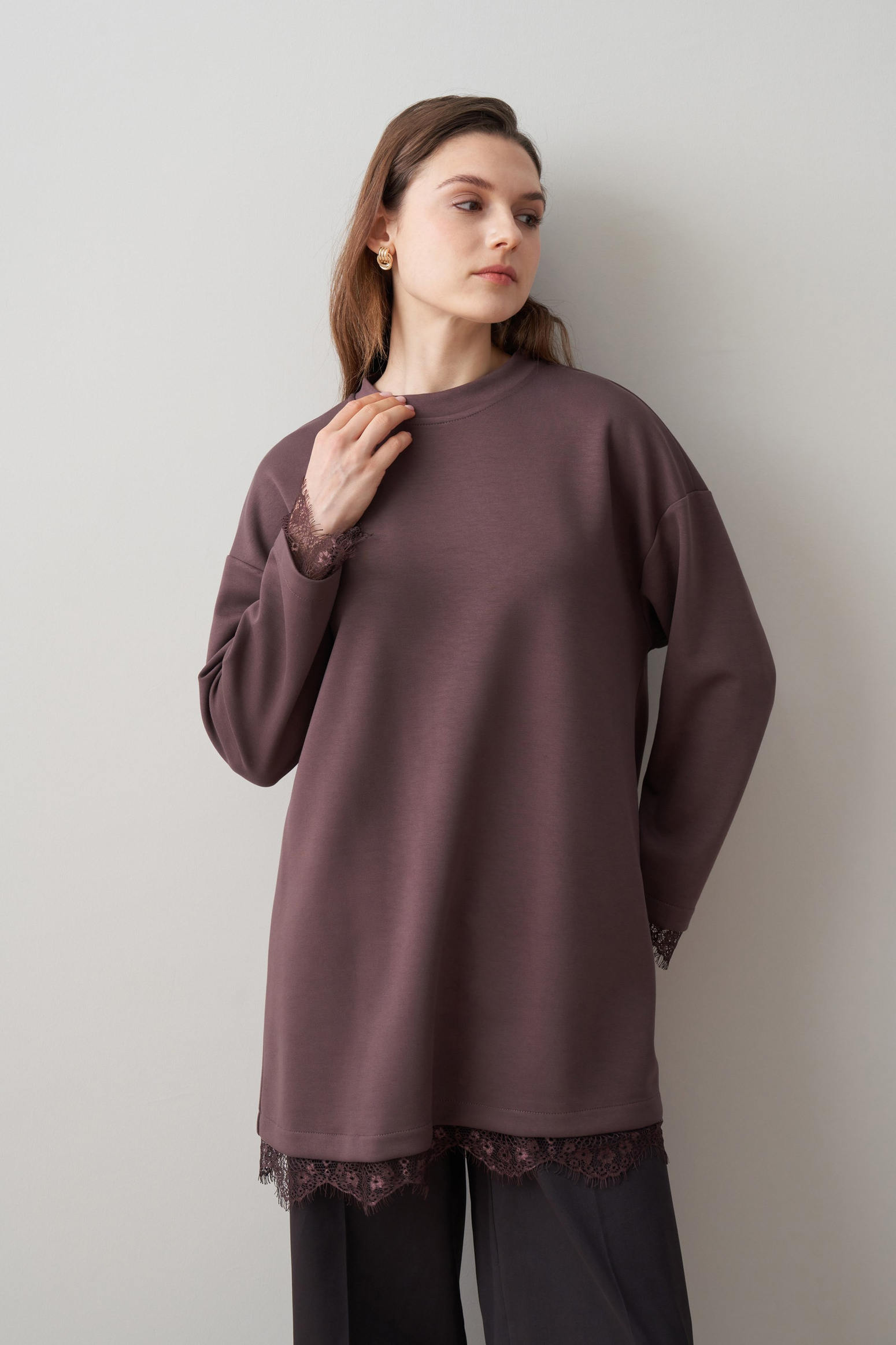 Koyu Mürdüm-Yumuşak Dokulu Fistolu Sweat