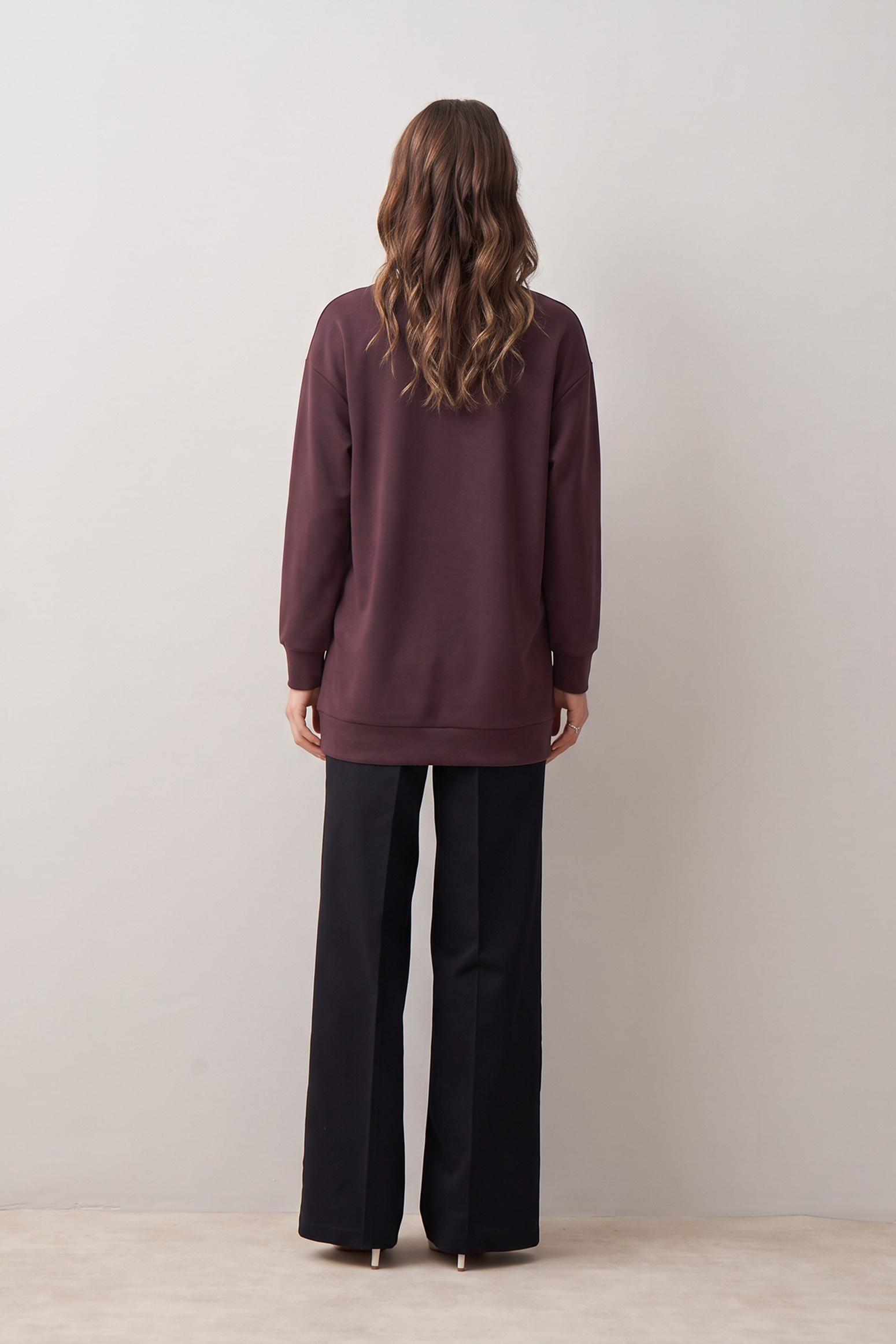 Koyu Mürdüm-Yumuşak Dokulu Sweatshirt
