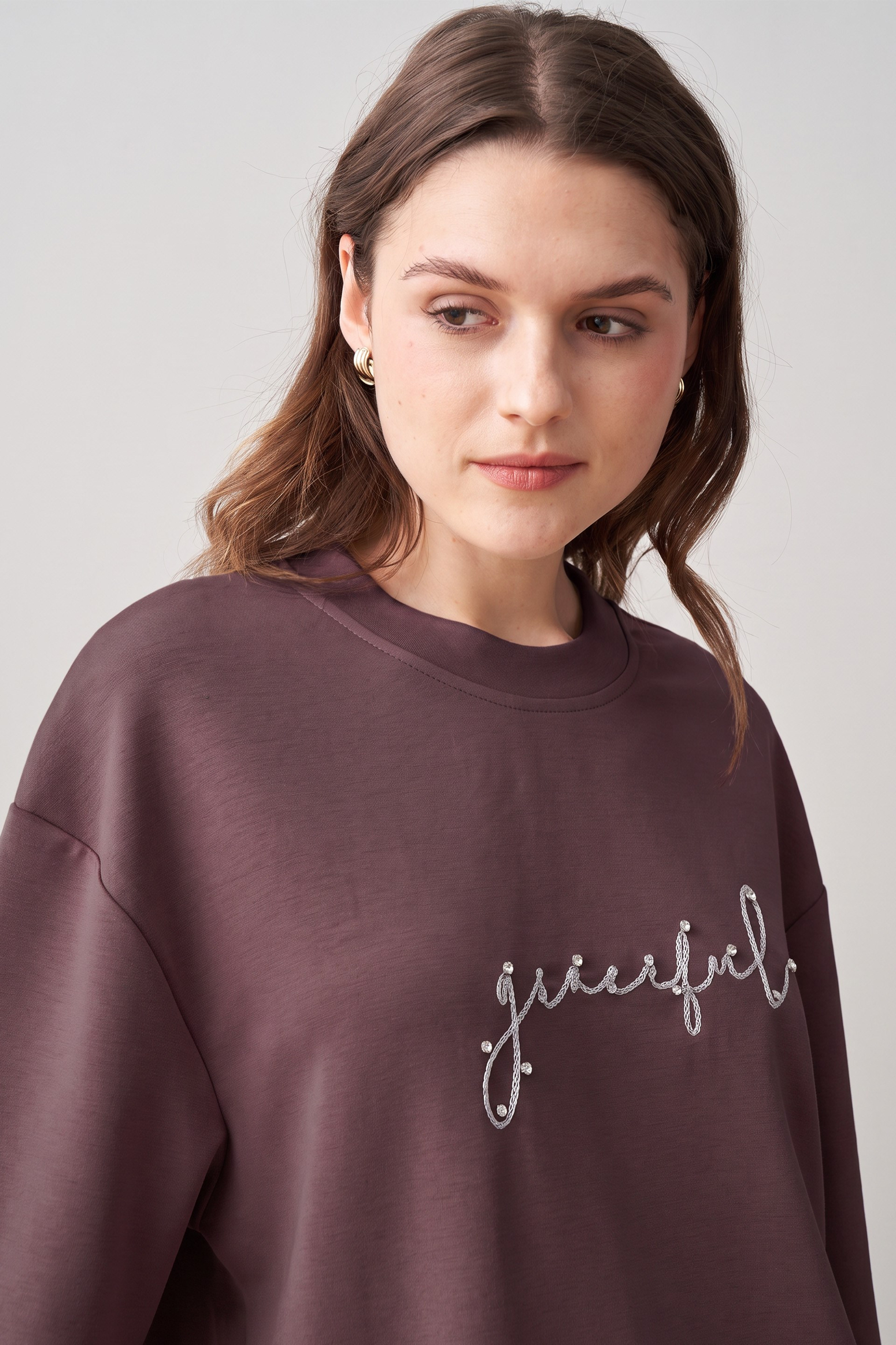 Koyu Mürdüm-Yumuşak Dokulu Sweatshirt