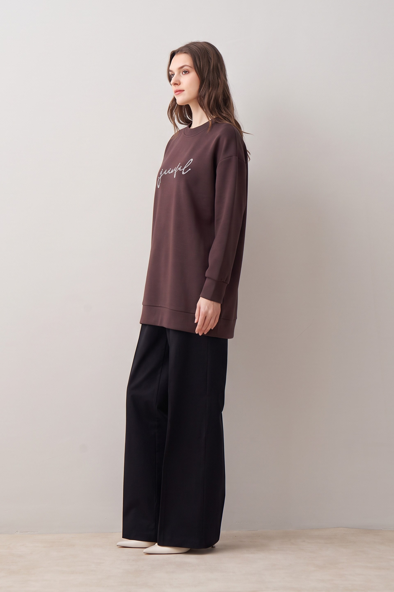 Koyu Mürdüm-Yumuşak Dokulu Sweatshirt