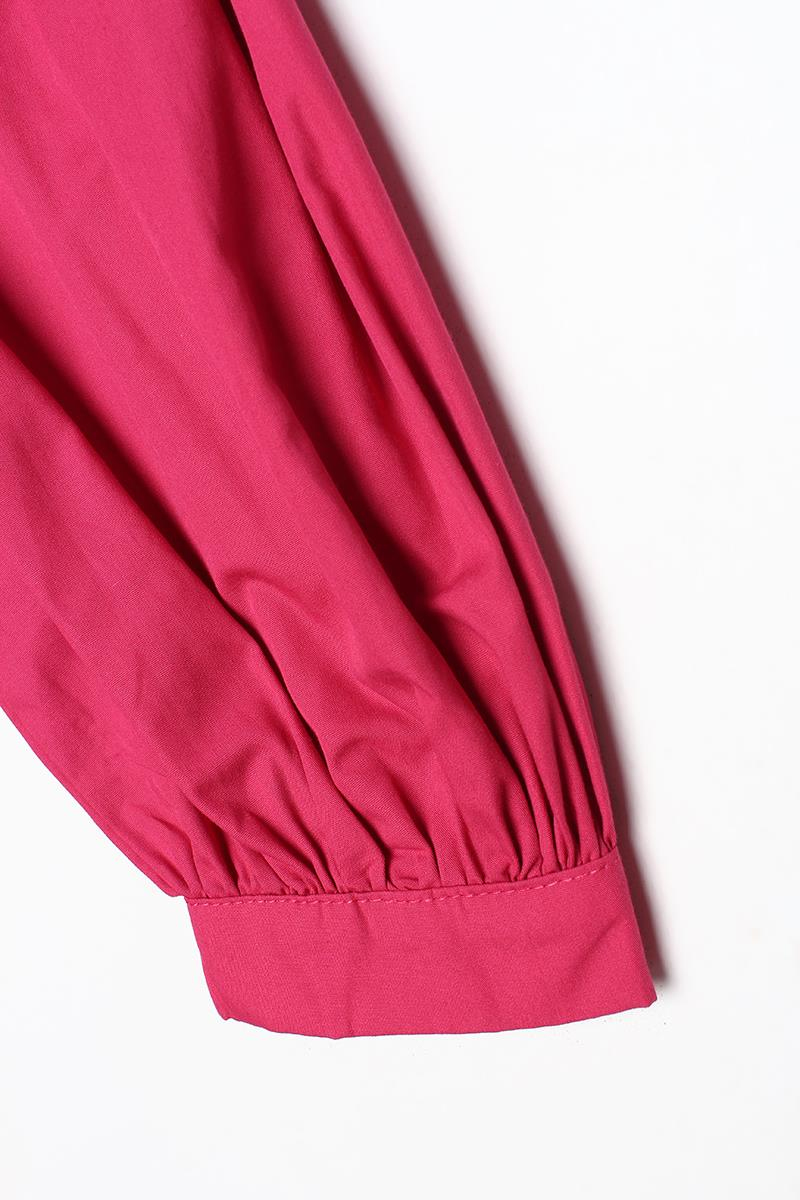 Koyu Pembe-Gömlek Yakalı Büzgü Detaylı Oversize Tunik