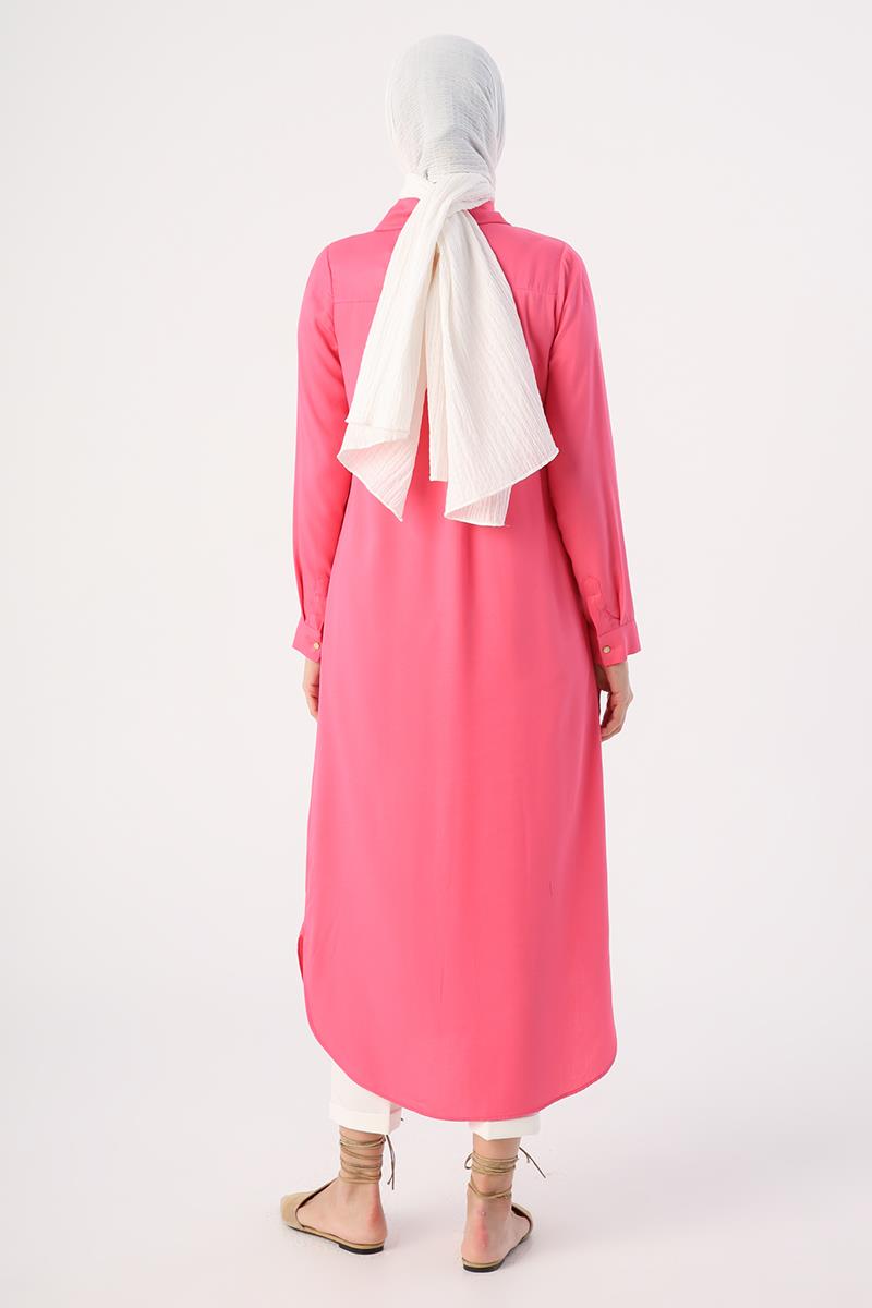 Koyu Pembe01-Gizli Patlı Gömlek Tunik
