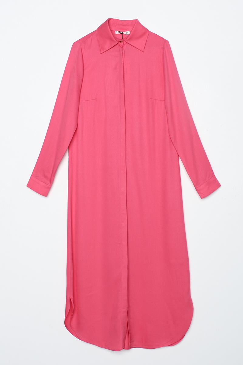Koyu Pembe01-Gizli Patlı Gömlek Tunik