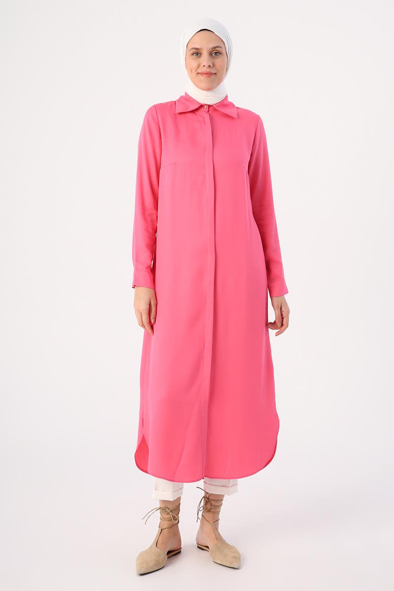 Koyu Pembe01-Gizli Patlı Gömlek Tunik