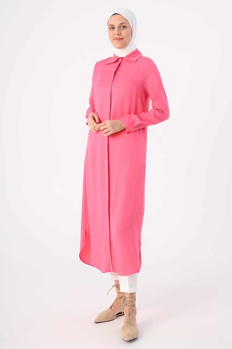 Koyu Pembe01-Gizli Patlı Gömlek Tunik
