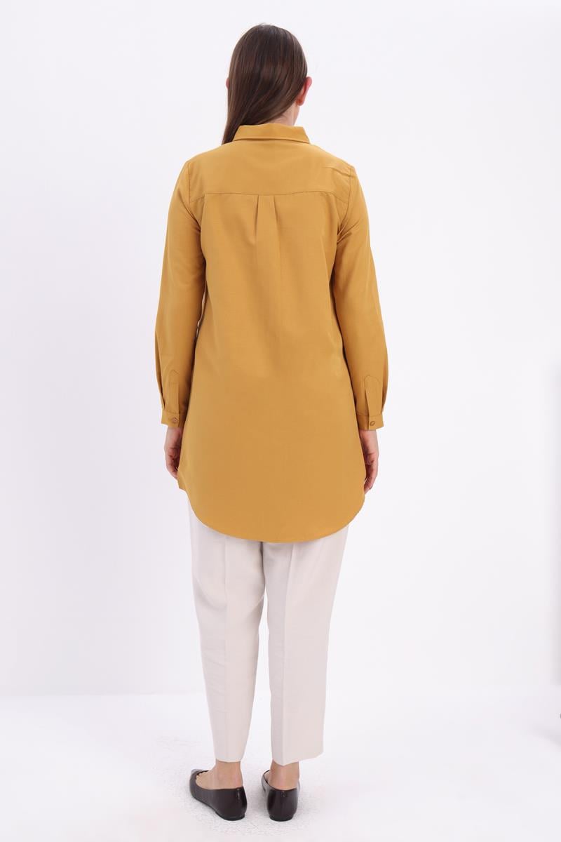 Dark Yellow-Hidden Placket Shirt Tunic