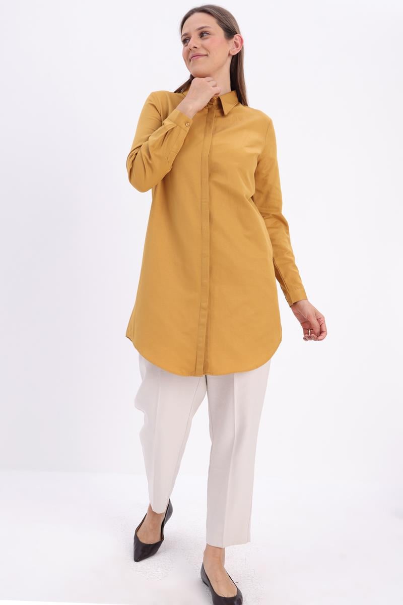 Dark Yellow-Hidden Placket Shirt Tunic
