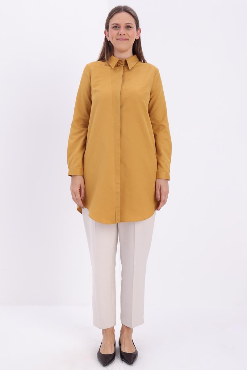 Dark Yellow-Hidden Placket Shirt Tunic