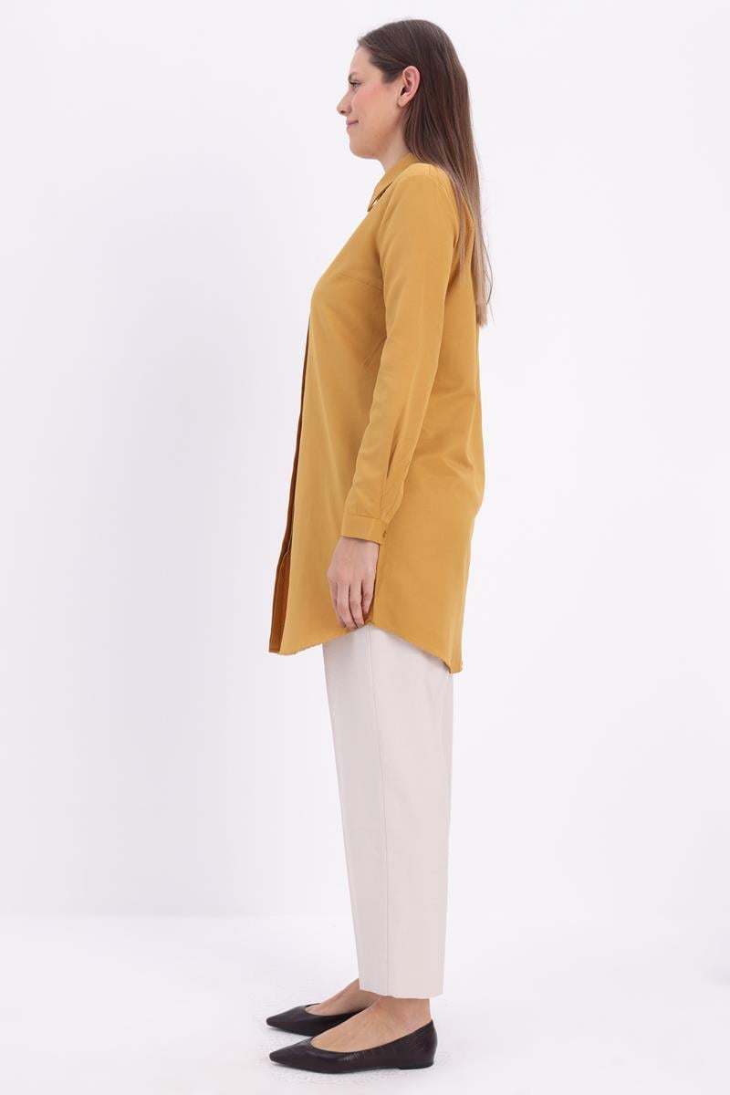 Dark Yellow-Hidden Placket Shirt Tunic