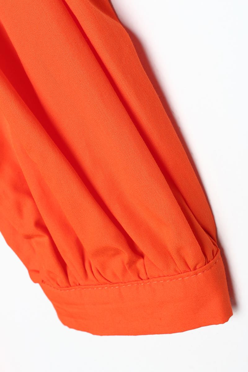 Dark Orange-Shirt Collar Oversize Tunic with Gather Detail