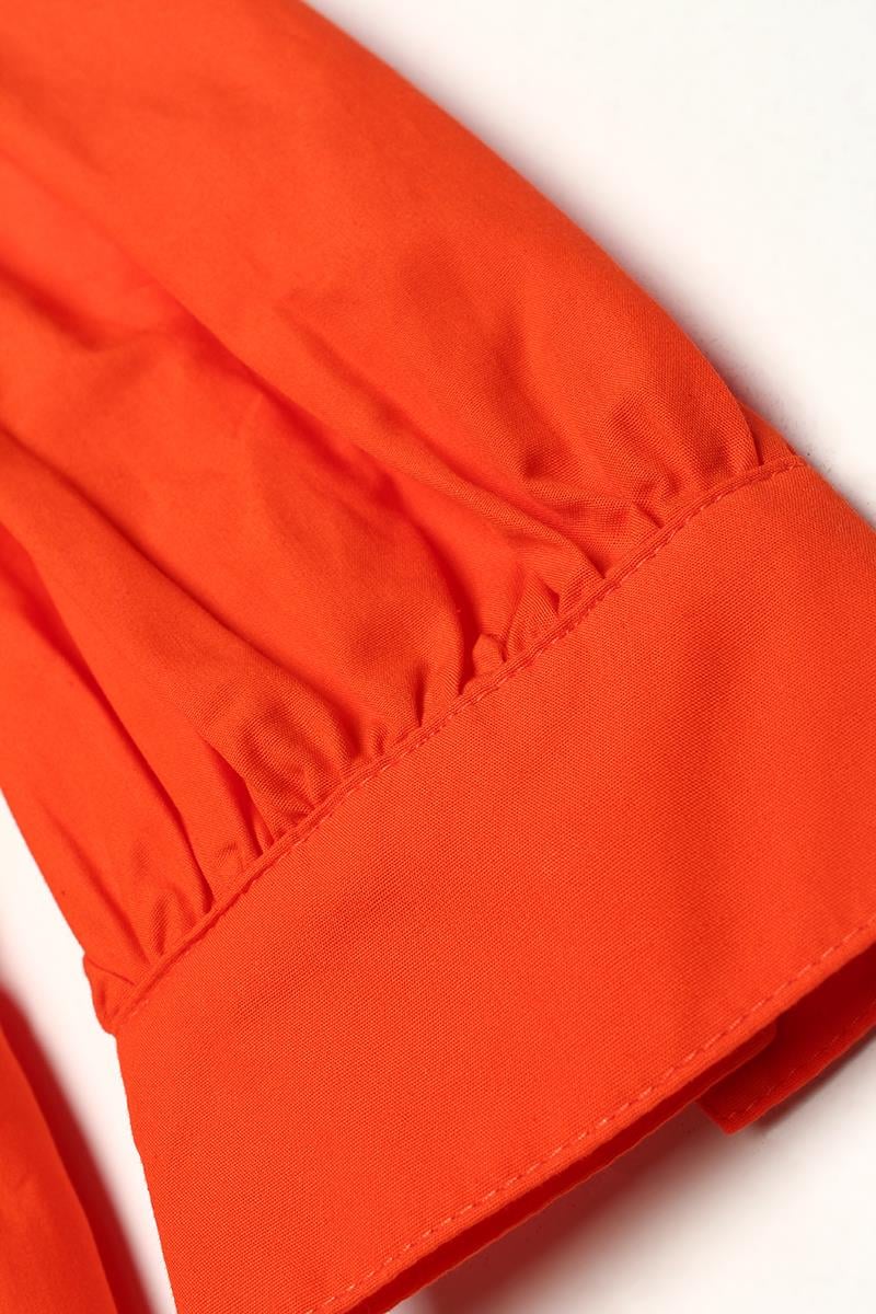 Dark Orange-Ribbed Collarless Cotton Tunic