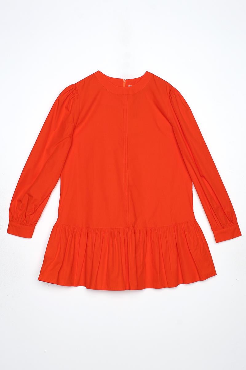 Dark Orange-Ribbed Collarless Cotton Tunic