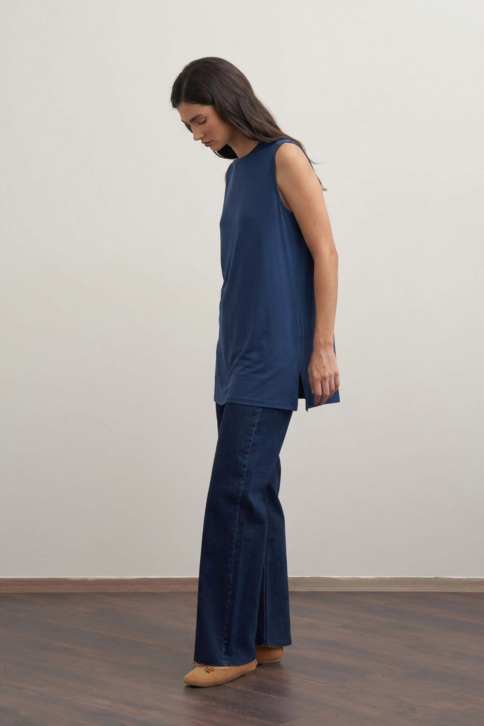 Navy-Basic Sleeveless Underdress Tunic