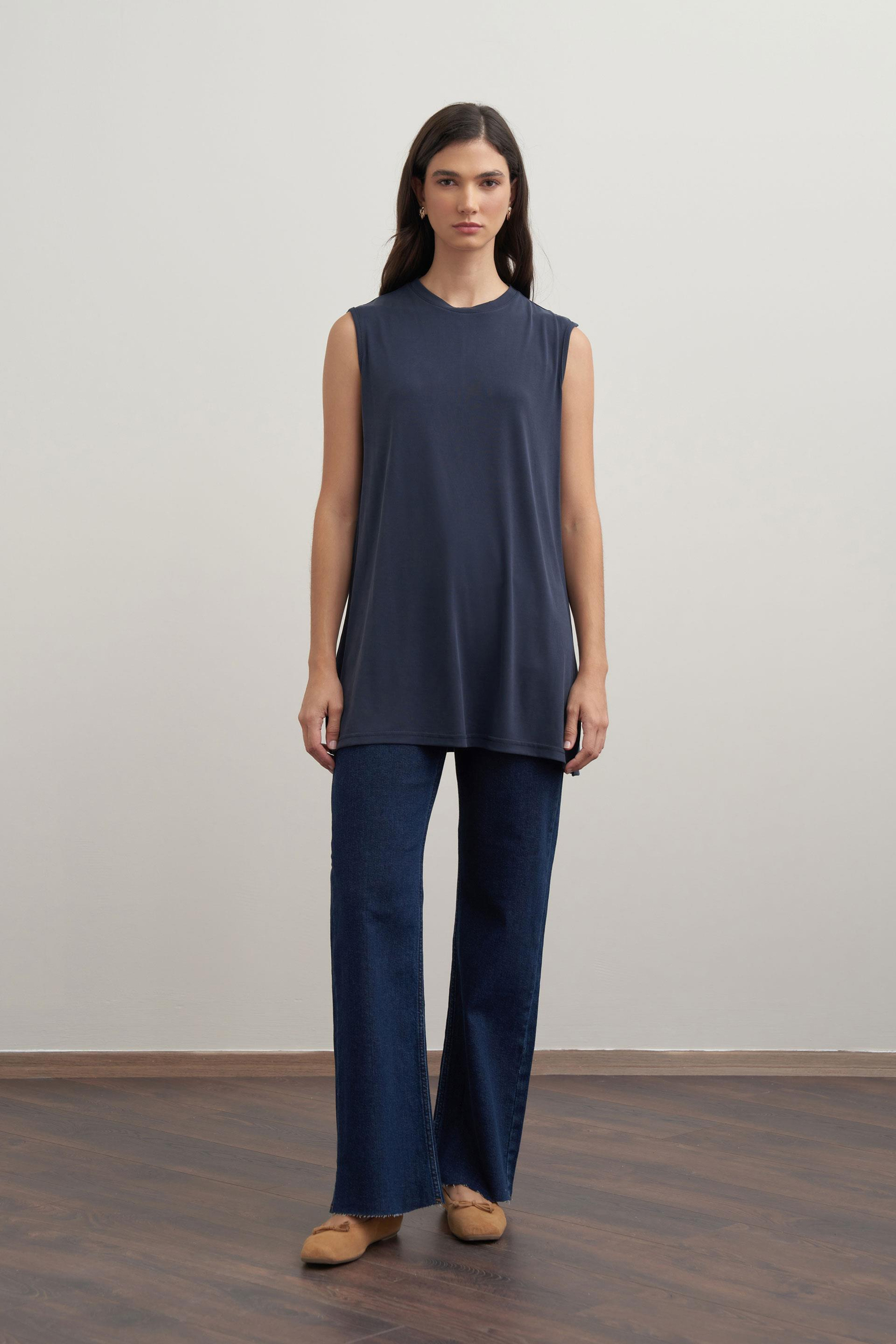 Navy-Basic Sleeveless Underdress Tunic
