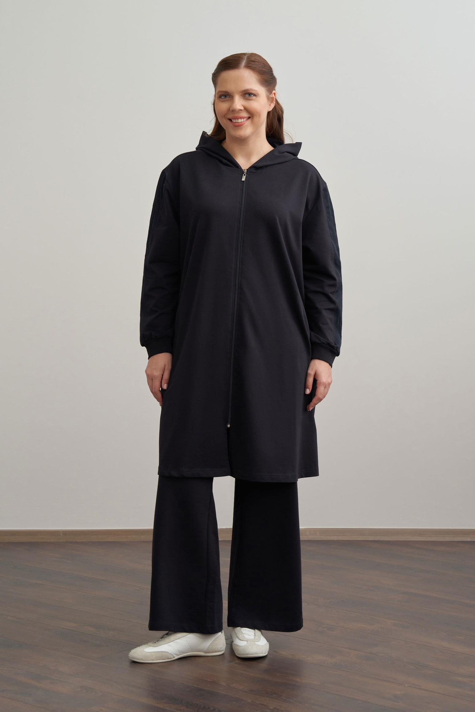 Navy Blue-Printed Mesh Tracksuit Set