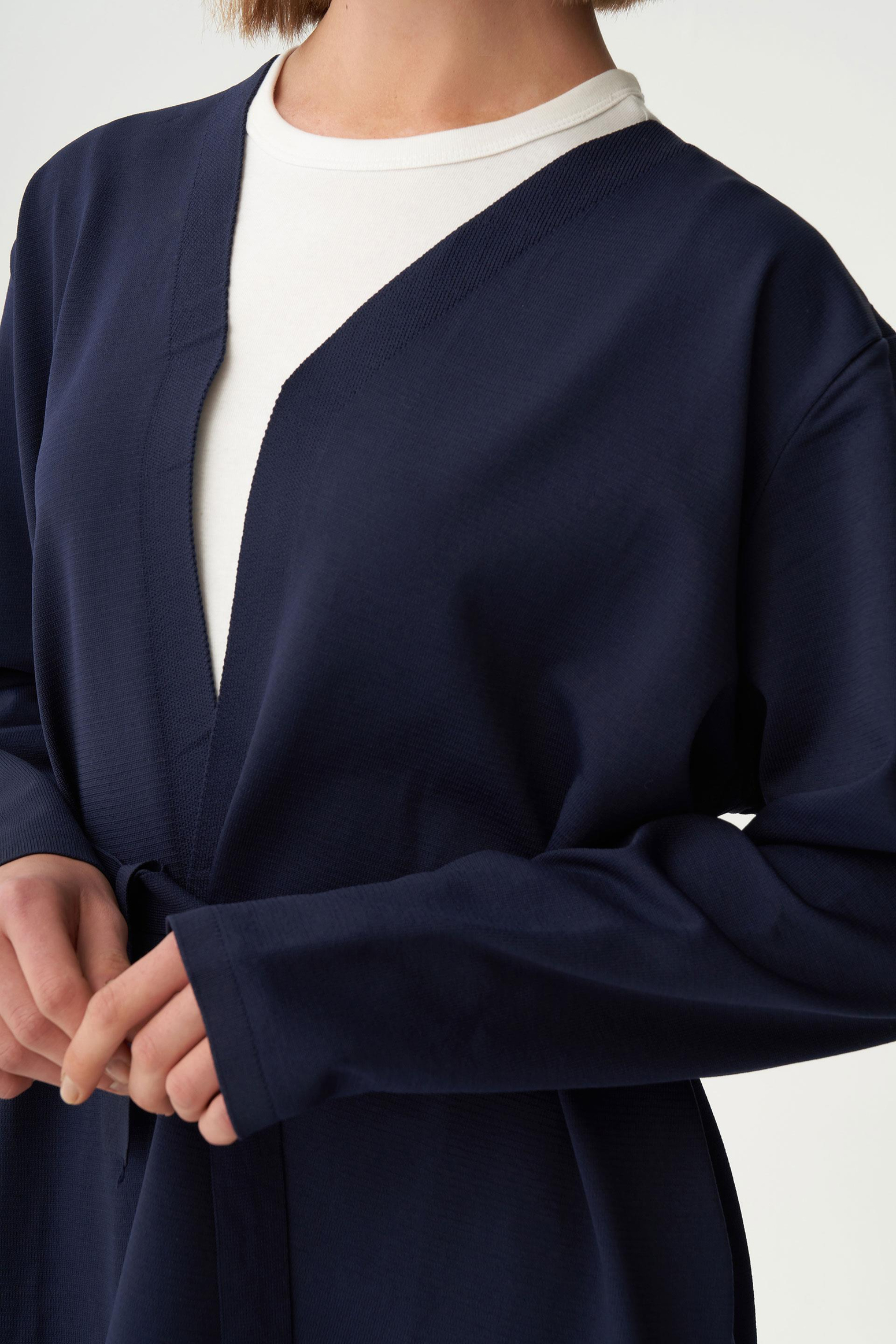 Lacivert-Belden Baglamalı Triko Pantolonlu Takım